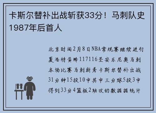 卡斯尔替补出战斩获33分！马刺队史1987年后首人