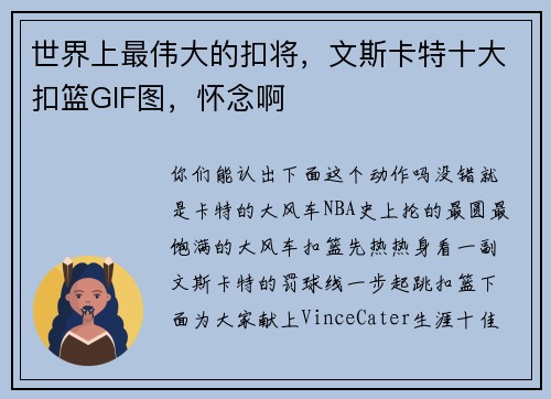 世界上最伟大的扣将，文斯卡特十大扣篮GIF图，怀念啊